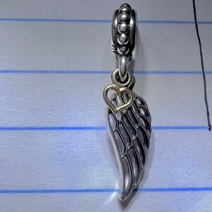Genuine Pandora Silver & 14k Gold Love & Guidance Angel Wing Dangle Charm 791389